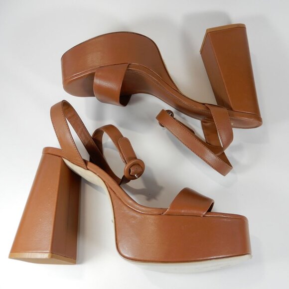 Larroude Dolly Block Heel Platform SANDALS Size 10 Brown Leather NEW $315 - Picture 13 of 16